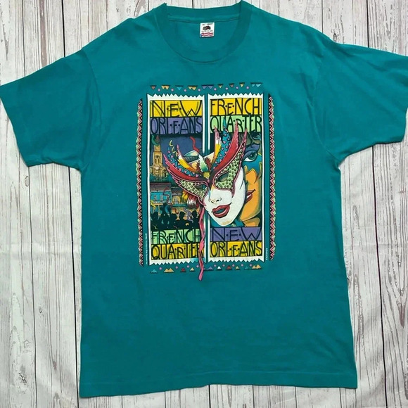 Vintage Other - 1990 Bright Single Stitch Sleeve New Orleans Vintage T-shirt XL Mardi Gras Shirt
